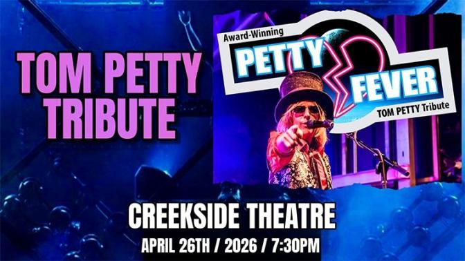 Tom PEtty tribute artist in costume pointing at the viewer, shown with a blue background