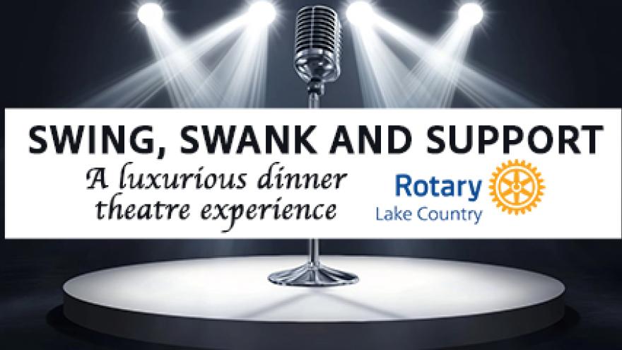vintage microphone on stage with dramatic lighting includes text of show title and rotary club logo
