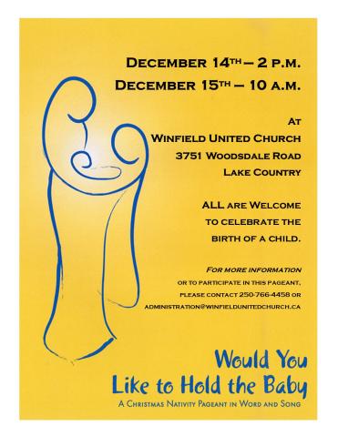 poster inviting people to attend free Christmas pageant December 14 or 15