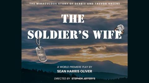Lanscape of mountains and cloudy sky at sunset with the soldiers wife title and dog tags