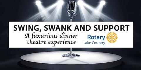 vintage microphone on stage with dramatic lighting includes text of show title and rotary club logo