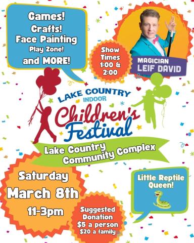 Children's Festival poster for March 8 highlighting magician Leif David