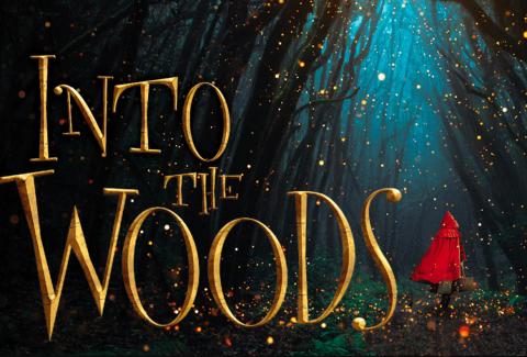 magical scene of red riding hood passing through a drak forest