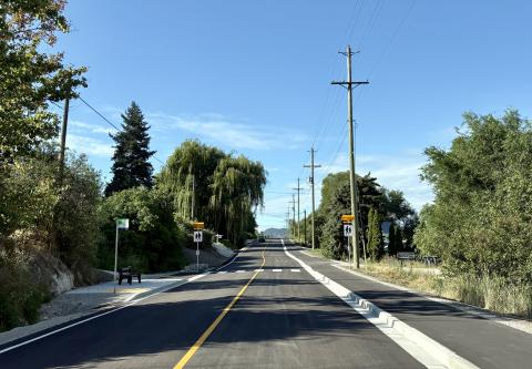 new bus stop, crosswalk and sidewalk on Lodge Road
