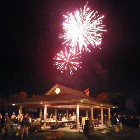 fireworks above Beasley Park gazebo