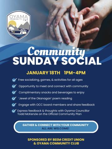 Community Sunday Social January 18 in Oyama