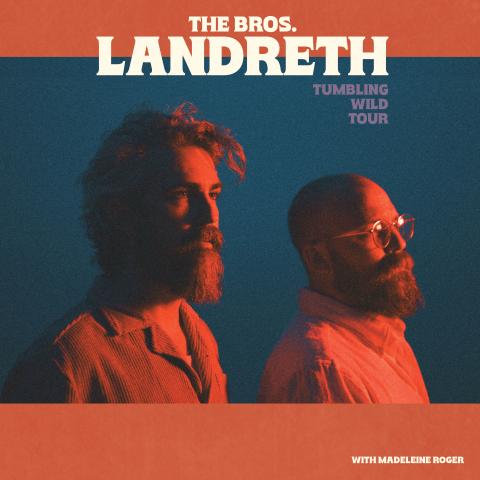 Orange and blue duotone image of the Bros. Landreth in side profile