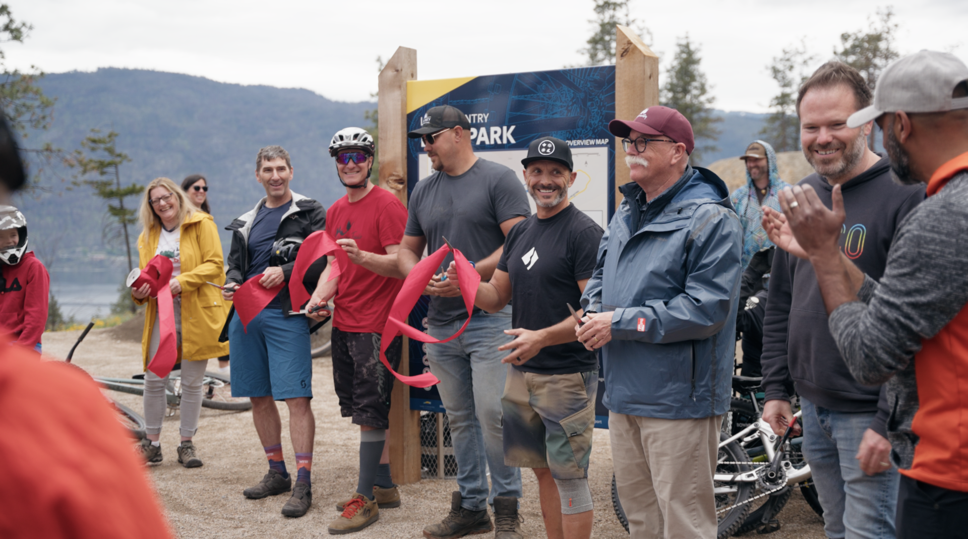 ribbon cutting to open new Lake Country Bike Park