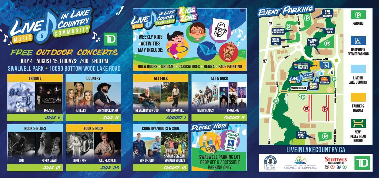 schedule of free concerts July and August