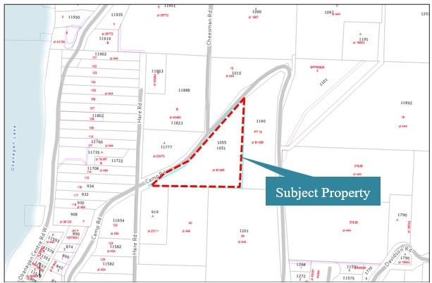 map showing 1055 Camp Road in the context of a larger area of Lake Country