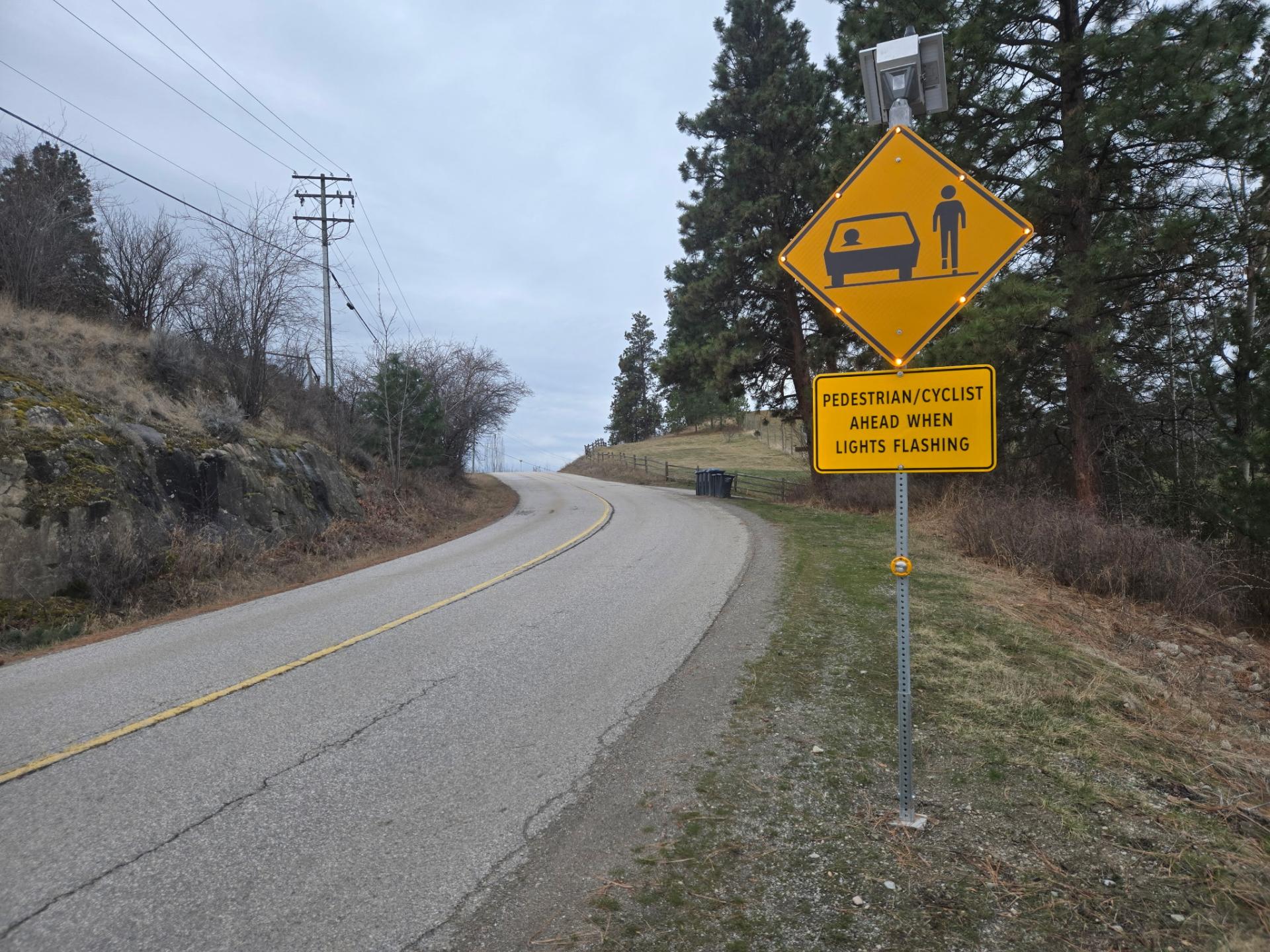 pedestrians and cyclists on road sign with lights