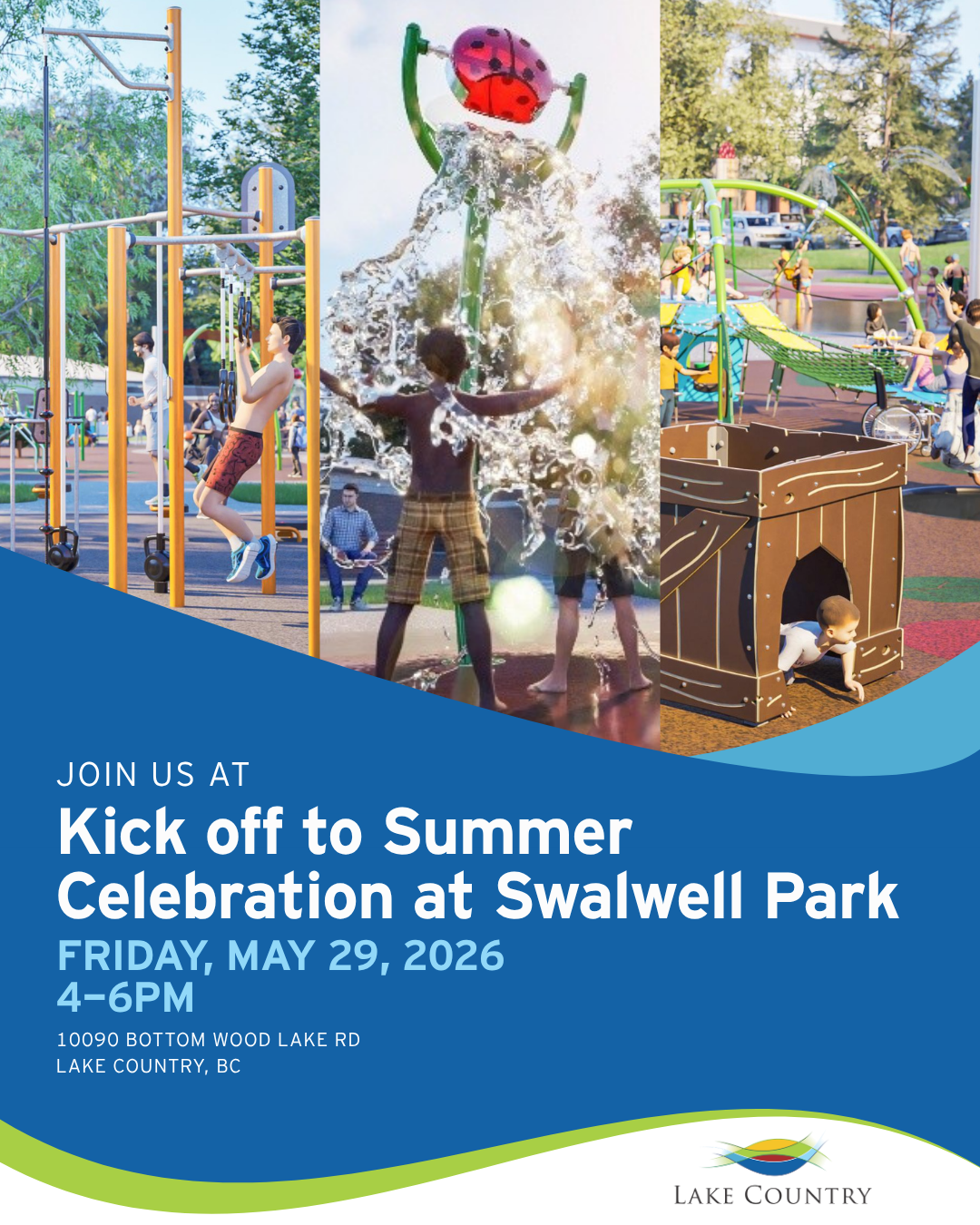 playground and water park images on an invitation to attend an event