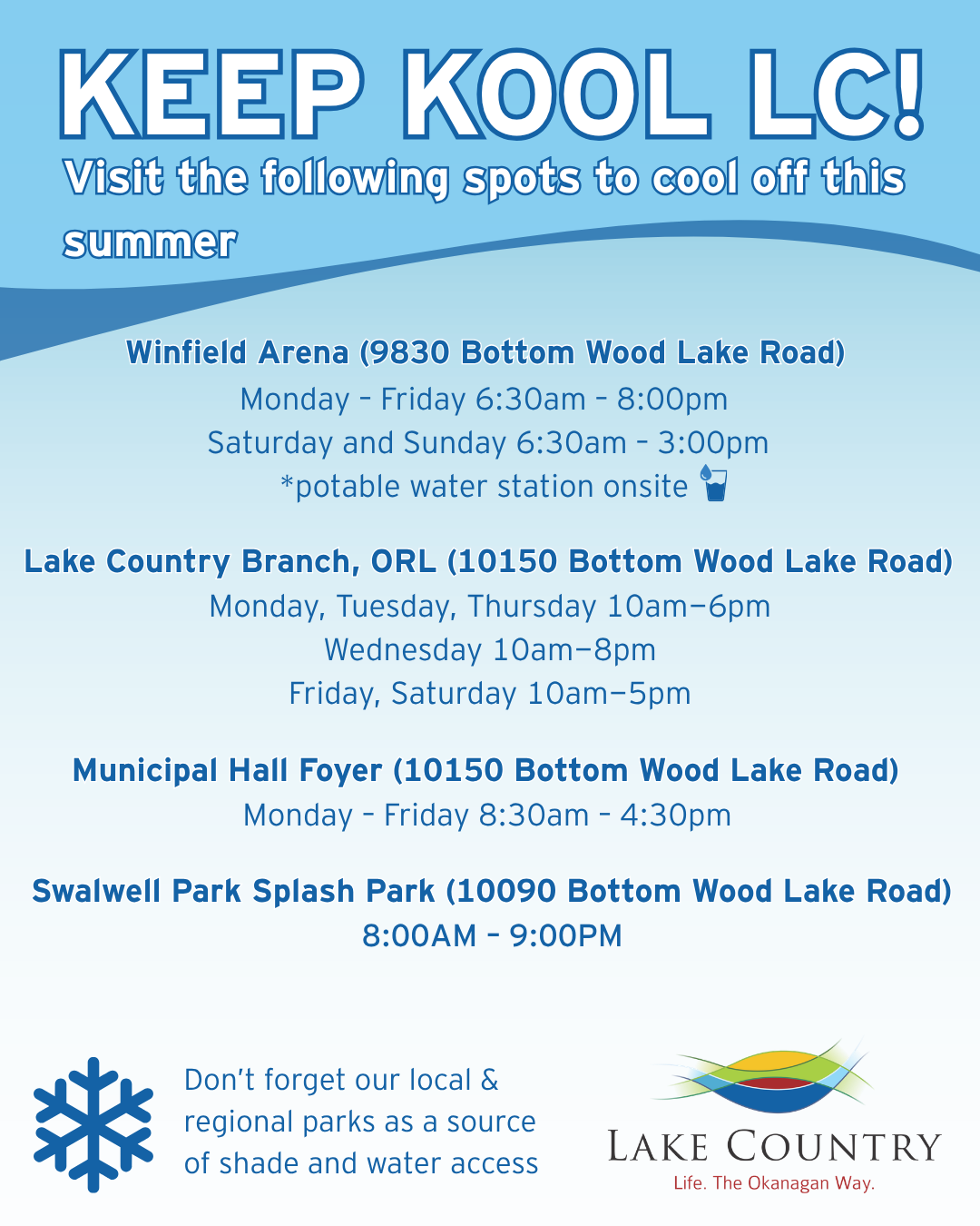 cooling locations in Lake Country