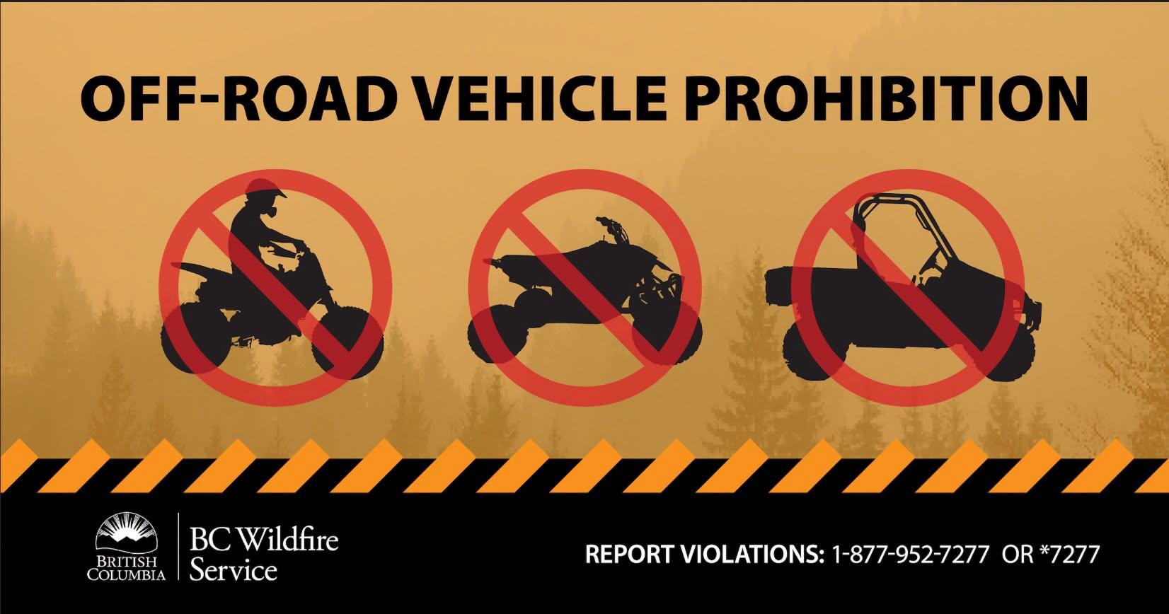 off-road vehicles like dirt bikes, ATVs and quads are prohibited from use on provincial crown land